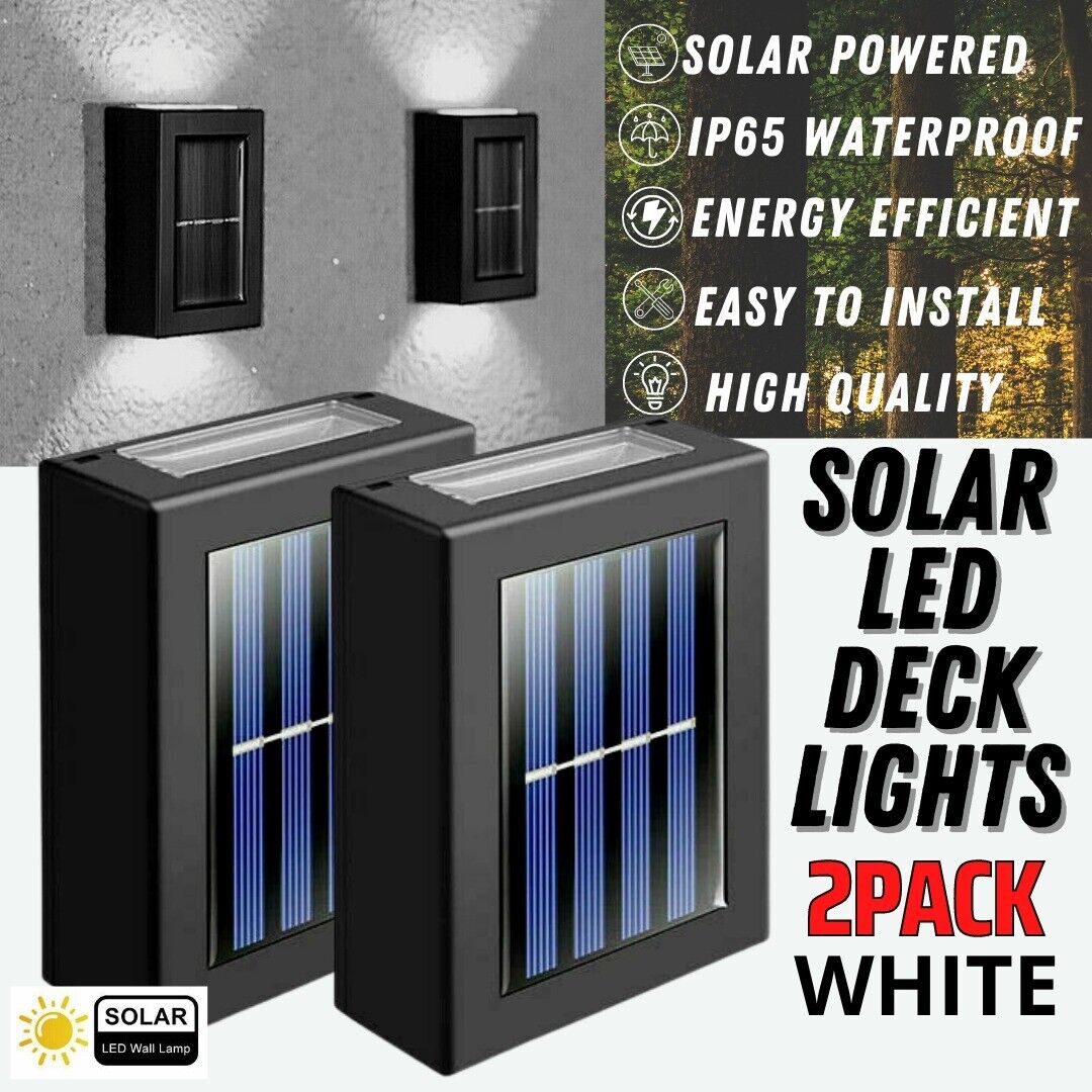 2 Pack New Solar Deck Lights Outdoor Waterproof LED