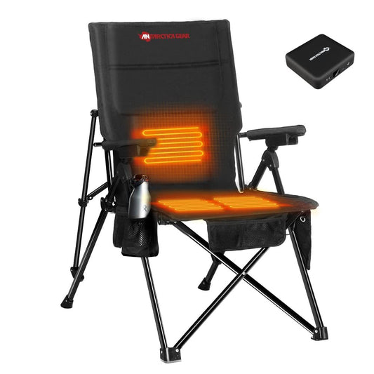 Antarctica Gear Heated Camping Chair With 12V 16000mAh Battery Pack, Heated Portable Chair, Perfect For Camping, Outdoor Sports, Hunting, And Beach Party, With 5 Pockets