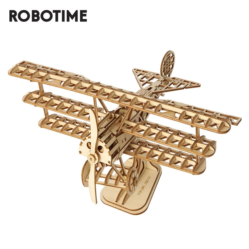 Robotime Airplane Model 3D Laser Cutting Wooden Puzzle Assembly Toy for Kids and Adults Teens Gifts