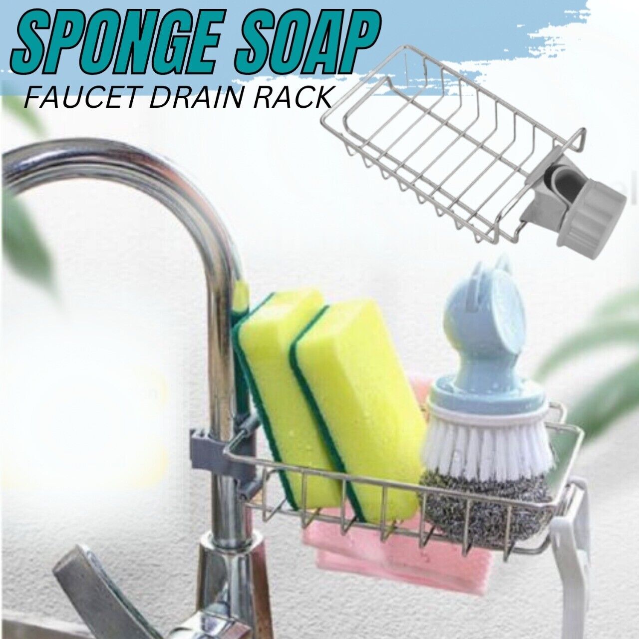 Sponge Soap Holder Rack Storage Shelf Kitchen Sink Faucet Rack Attachment Mount