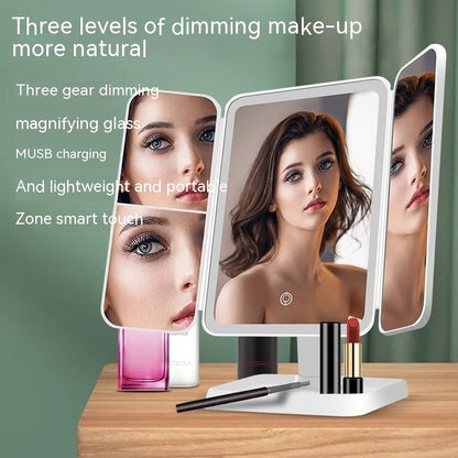 Desktop Tri-fold LED Cosmetic Mirror With Lights-USB