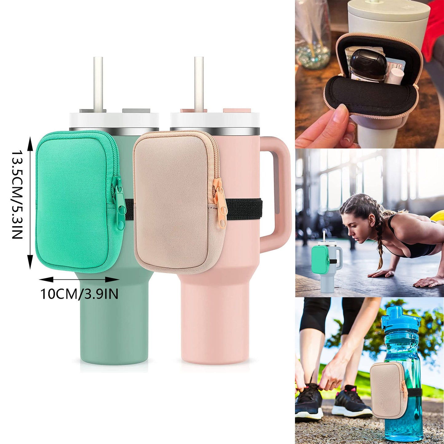 Water Bottle Pouch For For Drinking Cup Water Bottle Caddy Neoprene Tumbler Bag For Cards Keys Wallet Earphone