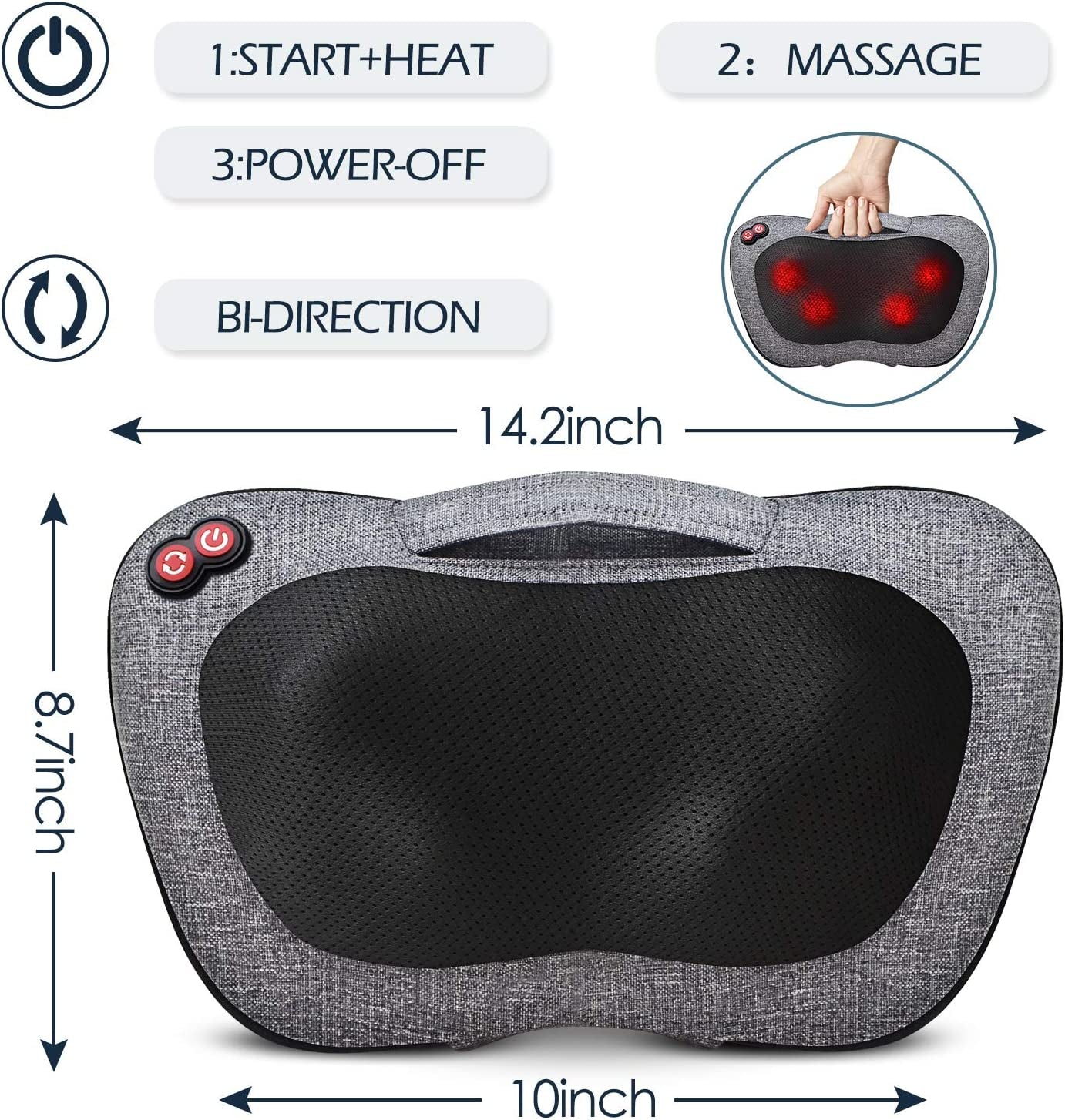 Back Massager, Neck Massager with Heat, Massage Pillow Gifts for Men & Women, Electric Shiatsu Back Massager, Deep Kneading Shoulder Massager for Full Body Muscle,Massage at Home, Car