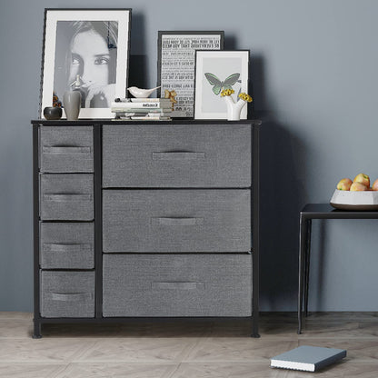 Drawer Dresser Storage Organizer 7-Drawer Closet Shelves, Sturdy Steel Frame Wood Top with Easy Pull Fabric Bins for Clothing, Blankets (7-Charcoal Drawers)