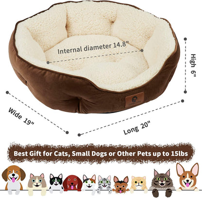 Small Dog Bed for Small Dogs, Cat Beds for Indoor Cats, Pet Bed for Puppy and Kitty, Extra Soft & Machine Washable with Anti-Slip & Water-Resistant Oxford Bottom, Brown, 20 Inches