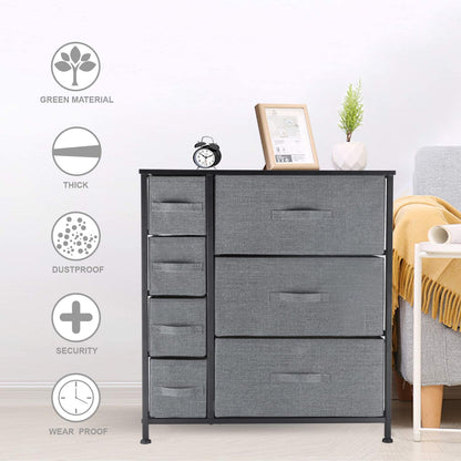 Drawer Dresser Storage Organizer 7-Drawer Closet Shelves, Sturdy Steel Frame Wood Top with Easy Pull Fabric Bins for Clothing, Blankets (7-Charcoal Drawers)