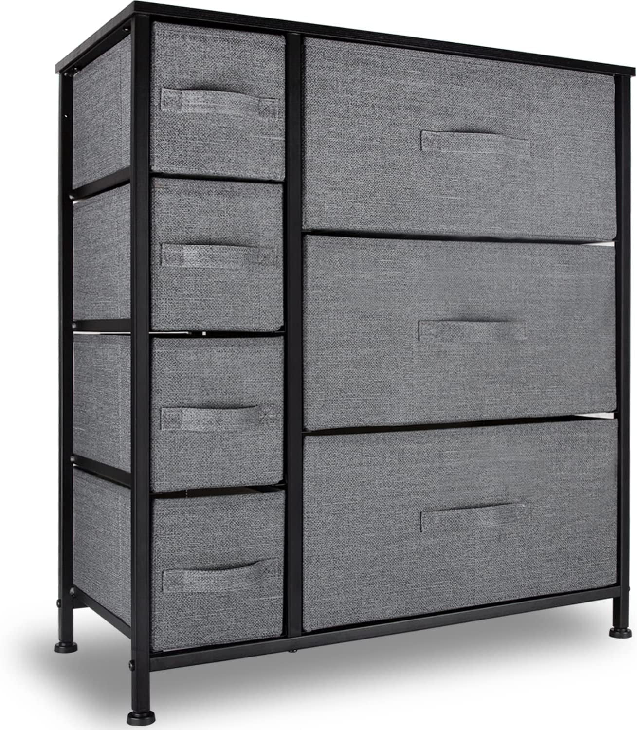 Drawer Dresser Storage Organizer 7-Drawer Closet Shelves, Sturdy Steel Frame Wood Top with Easy Pull Fabric Bins for Clothing, Blankets (7-Charcoal Drawers)